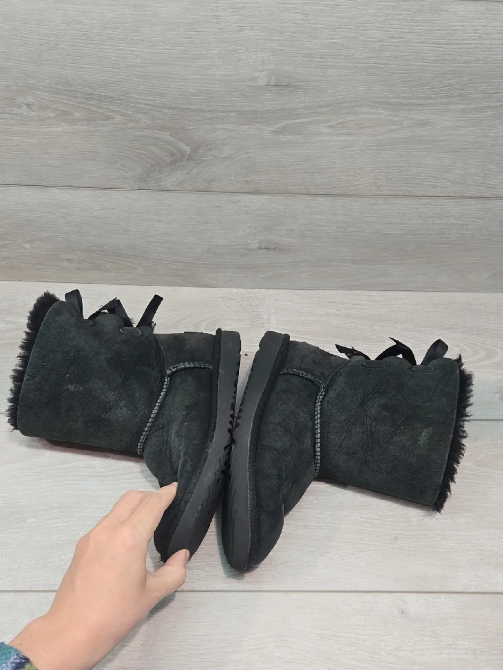 Ugg Australia Big Girl Black Shearling Lined Suede Winter Boots Shoes Sz 3